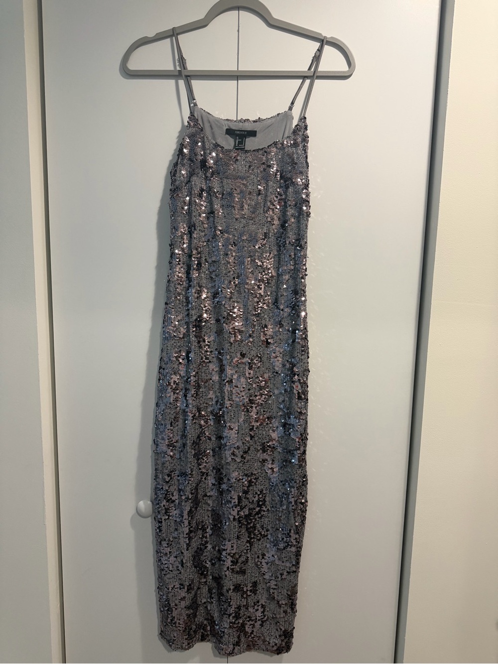 Forever 21 Silver Sequin Maxi Slip Dress